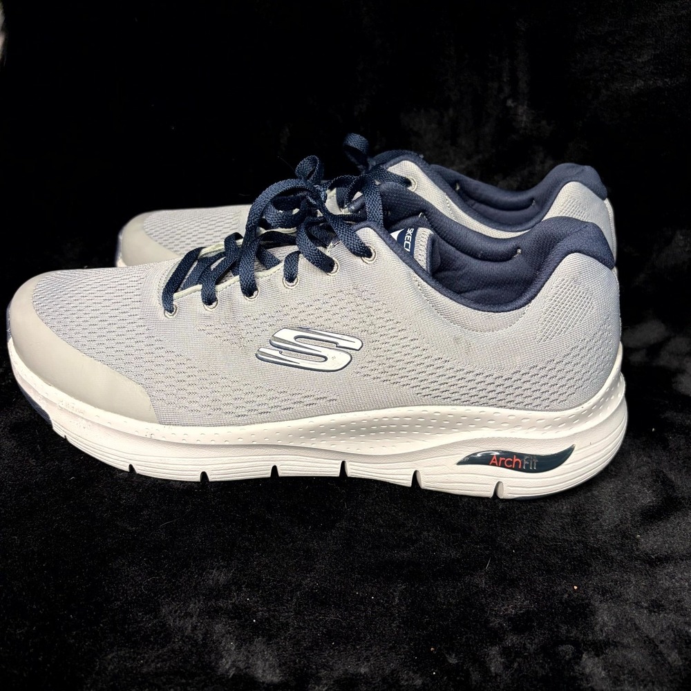 Skechers Arch Fit 232040WW Mens US 13 Running Shoes Gray‎ Navy Athletic Sneakers